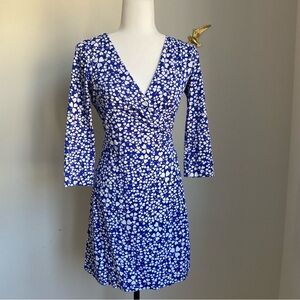 Diane Von Furstenberg Royal Blue and White Floral Wrap Dress